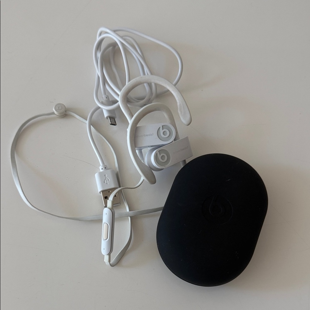 White Earbud Headphones with Black Case